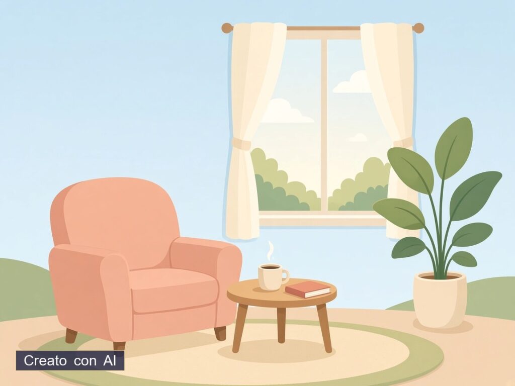 Stanza di cura con poltrona — illustrazione originale creata con AI
