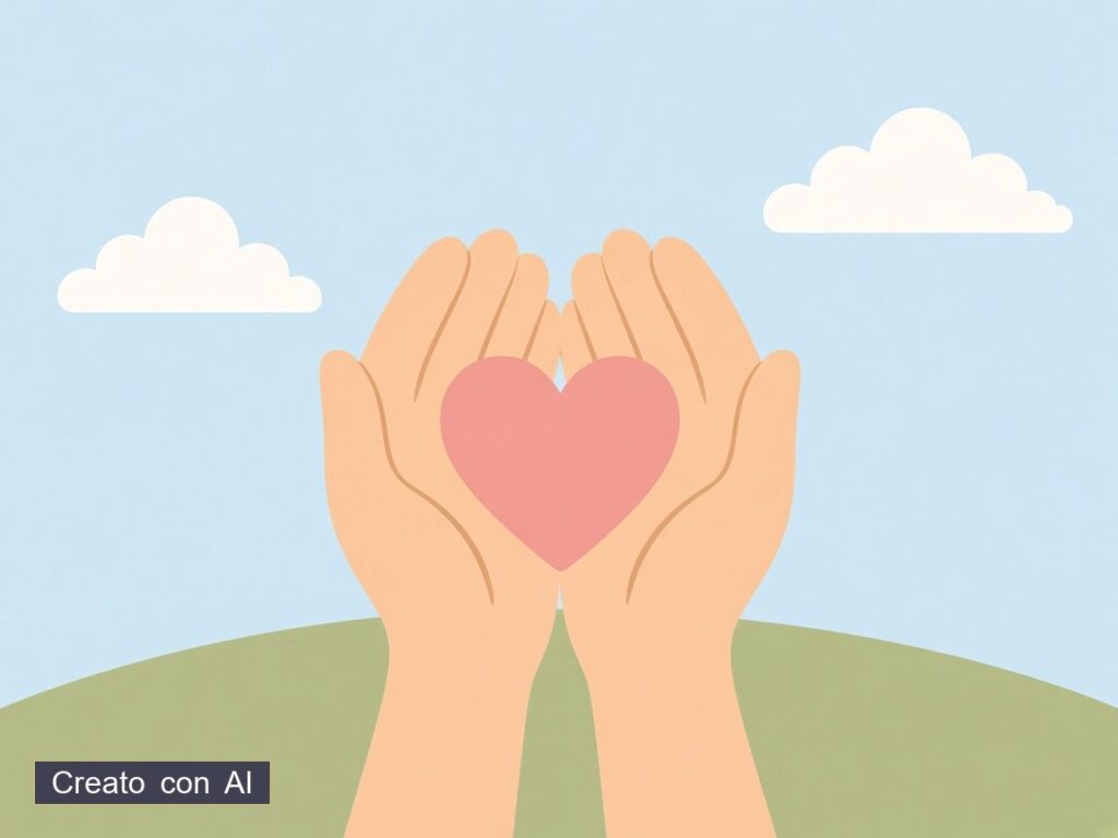 Mani che proteggono un cuore — illustrazione originale creata con AI