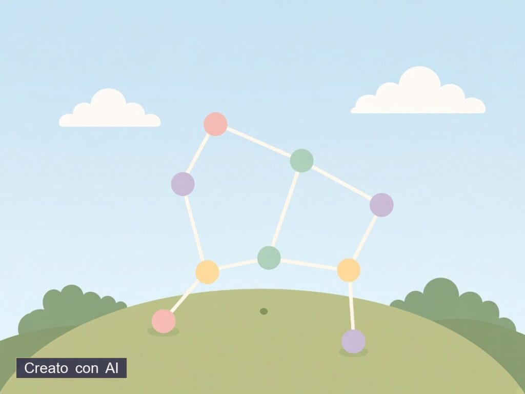 Rete di nodi connessi — illustrazione originale creata con AI